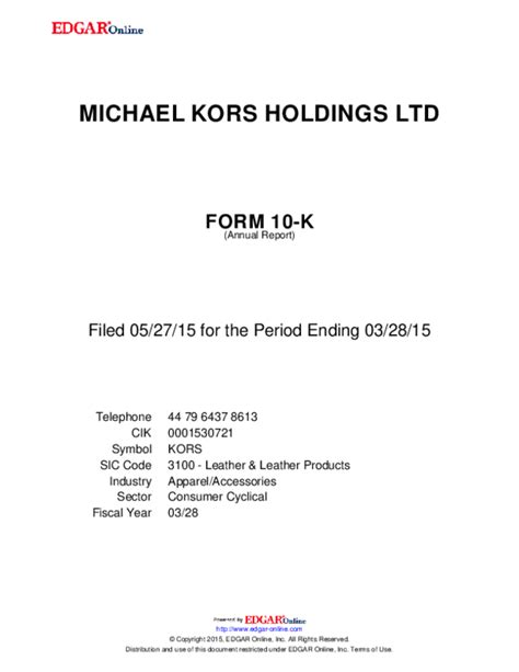 michael kors holdings ltd annual report